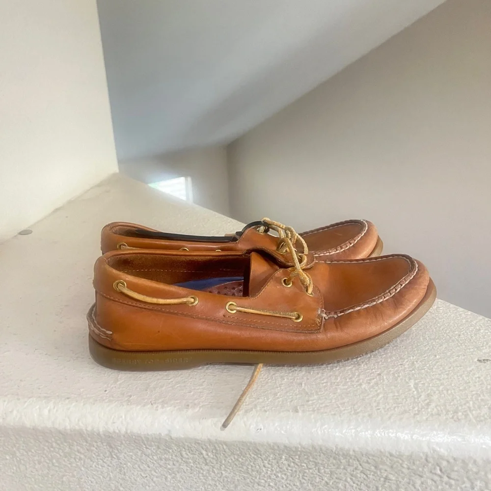 Sperry Top-Sider 2 Eye Sahara Brown Boat Shoe Driving Loafers Casual Men Sz 10.5